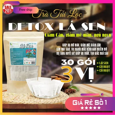 Trà Túi Lọc detox giảm cân Lá Sen 90g (30 gói x 3g) | Dược Liệu Hồng Lan