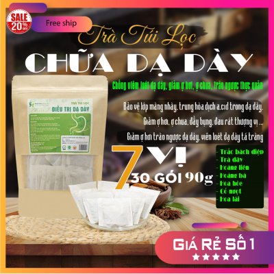 Trà Túi Lọc Hỗ Trợ Trị Dạ Dày 7 vị gói 90g [làm giảm ợ hơi,trà giảm trào ngược thực quản,trà giảm ợ chua,trà chống viêm loét dạ dày,trà bảo vệ niêm mạc dạ dày,...]