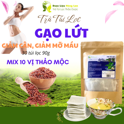 Trà Túi Lọc Gạo Lứt Mix 10 vị giảm cân 90g (30 gói x 3g) - Dược Liệu Hồng Lan