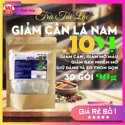 Trà Túi Lọc Giảm Cân Lá Nam 10 Vị đóng gói bịch zip 90g (30 gói x 3g) Dược Liệu Hồng Lan