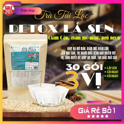 Trà Túi Lọc detox giảm cân Lá Sen 90g (30 gói x 3g) | Dược Liệu Hồng Lan