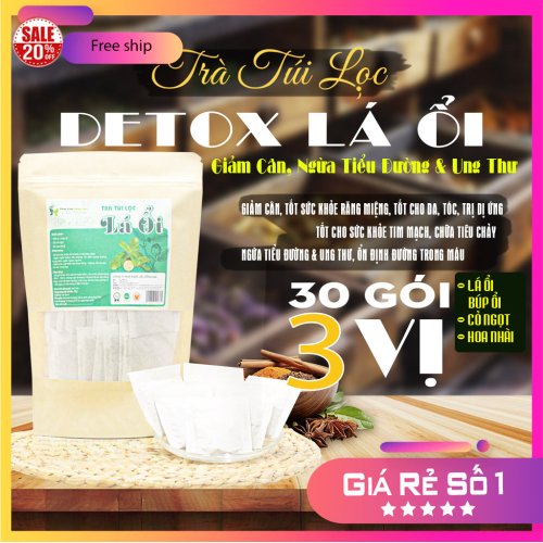 Trà Túi Lọc detox giảm cân Lá Ổi 90g (30 gói x 3g) Dược Liệu Hồng Lan