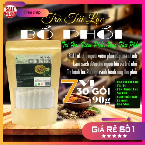 Trà Túi Lọc Hoa Đu Đủ Đực Bổ Phổi 7 vị 90g [Hoa đu đủ đực, thuốc dòi, xạ đen, tía tô, cam thảo, hoa nhài, cỏ ngọt]