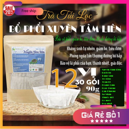 Trà Túi Lọc Xuyên Tâm Liên 12 vị 90g [Giúp giảm ho, tiêu đờm, phòng ngừa tổn thương đường hô hấp, bảo vệ phổi, thanh nhiệt, giải độc,…]