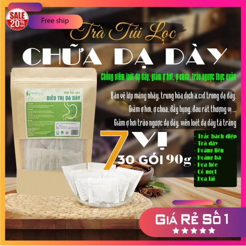 Trà Túi Lọc Hỗ Trợ Trị Dạ Dày 7 vị gói 90g [làm giảm ợ hơi,trà giảm trào ngược thực quản,trà giảm ợ chua,trà chống viêm loét dạ dày,trà bảo vệ niêm mạc dạ dày,...]