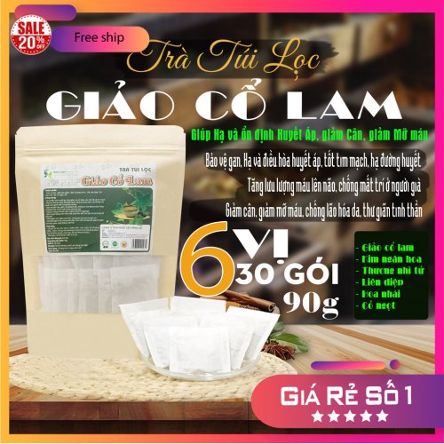 Trà Túi Lọc giúp Hạ Và Ổn Định Huyết Áp Giảo Cổ Lam 6 vị 90g (30 gói x 3g) Dược Liệu Hồng Lan
