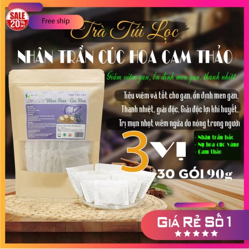 Trà Túi Lọc Nhân Trần - Cam Thảo - Hoa Cúc Vàng 90g (30 gói x 3g) Hồng Lan