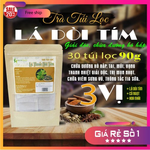 Trà Túi Lọc Cây Thuốc Dòi Tím Bịch 90g (30 túi lọc x 3g) Dược Liệu Hồng Lan