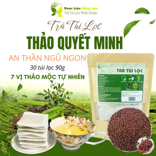 Trà Hạt Thảo Quyết Minh (Hạt Muồng) Mix 7 vị Chữa Mất Ngủ Giúp An Thần Ngủ Ngon, Ăn Ngon, Đẹp Da 90g (30 túi lọc x 3g) - Dược Liệu Hồng Lan