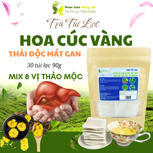 Trà Hoa Cúc Vàng mix 8 vị Thải Độc Mát Gan 90g - Dược Liệu Hồng Lan