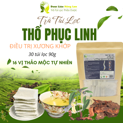 Trà Thổ Phục Linh mix 16 vị hỗ trợ điều trị Xương Khớp 90g (30 túi lọc x 3g) - Trà Túi Lọc Hồng Lan