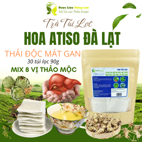 Trà Bông Atiso Đà Lạt mix 8 vị Thải Độc Mát Gan 90g - Dược Liệu Hồng Lan