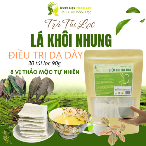 Trà Lá Khôi Nhung Tía mix 8 vị 90g Giảm Trào Ngược, Đau Dạ Dày,Tức Thượng vị, Đầy Bụng, Đầy hơi, Ợ Hơi - Dược Liệu Hồng Lan 