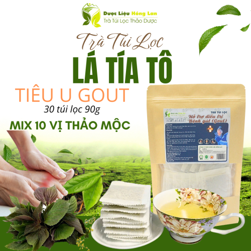 Trà Lá Tía Tô tiêu U Gout (Gút) mix 10 vị 90g (30 túi lọc x 3g) - Dược Liệu Hồng Lan