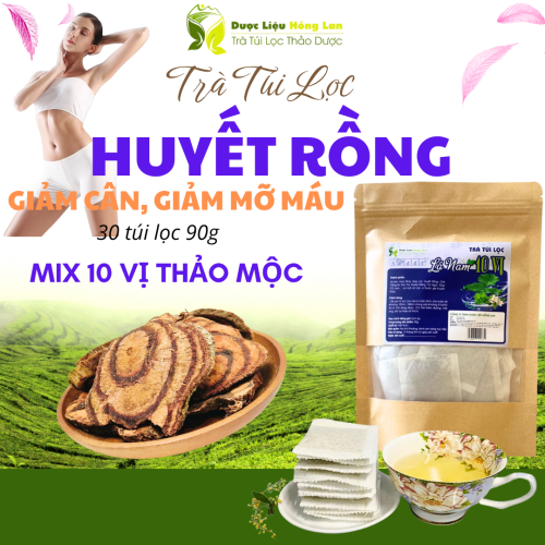 Trà túi lọc Kê Huyết Đằng (Huyết Rồng) Mix 10 vị giảm cân 90g (30 túi lọc x3g) - Dược Liệu Hồng Lan