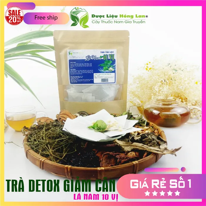 Trà Túi Lọc Giảm Cân Lá Nam 10 Vị đóng gói bịch zip 90g (30 gói x 3g) Dược Liệu Hồng Lan 5