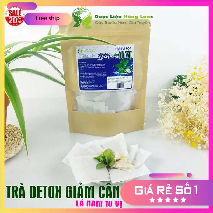 Trà Túi Lọc Giảm Cân Lá Nam 10 Vị đóng gói bịch zip 90g (30 gói x 3g) Dược Liệu Hồng Lan 1