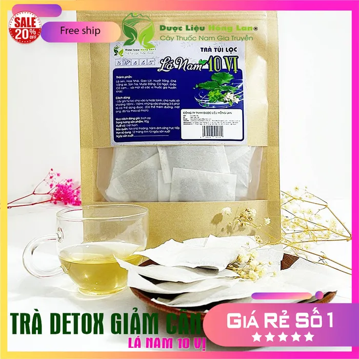 Trà Túi Lọc Giảm Cân Lá Nam 10 Vị đóng gói bịch zip 90g (30 gói x 3g) Dược Liệu Hồng Lan 2