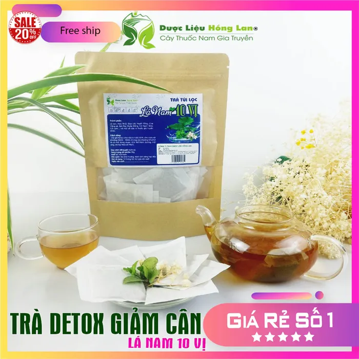 Trà Túi Lọc Giảm Cân Lá Nam 10 Vị đóng gói bịch zip 90g (30 gói x 3g) Dược Liệu Hồng Lan 3