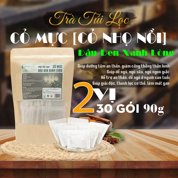 Trà Túi Lọc Cây Cỏ Mực Đậu Đen Xanh Lòng 90g giúp bổ thận mát gan