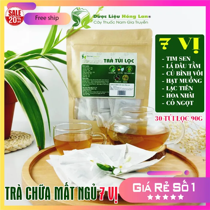 Trà Túi Lọc Hỗ Trợ Điều Trị Mất Ngủ giúp An Thần Ngủ Ngon 90g (30 gói x 3g) Dược Liệu Hồng Lan 1