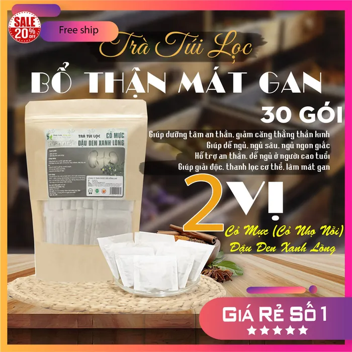 Trà Túi Lọc Cây Cỏ Mực Đậu Đen Xanh Lòng 90g giúp bổ thận mát gan 1