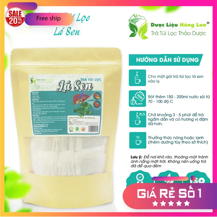 Trà Túi Lọc detox giảm cân Lá Sen 90g (30 gói x 3g) | Dược Liệu Hồng Lan 1