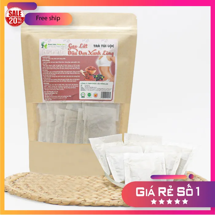 Trà Túi Lọc Gạo Lứt Đậu Đen Xanh Lòng 90g (30 gói x 3g) | Dược Liệu Hồng Lan 3