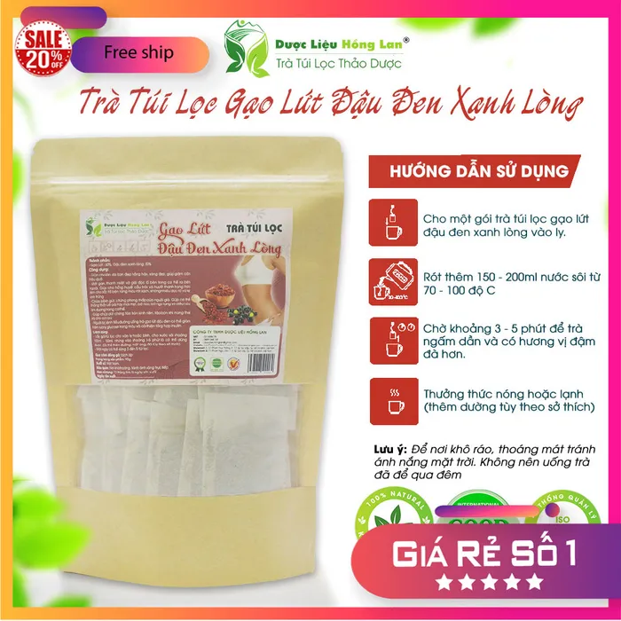 Trà Túi Lọc Gạo Lứt Đậu Đen Xanh Lòng 90g (30 gói x 3g) | Dược Liệu Hồng Lan 2