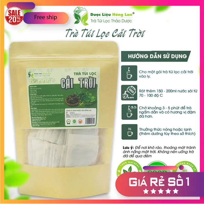 Trà Túi Lọc Cây Rau Cải Trời 90g (30 gói x 3g) | Dược Liệu Hồng Lan trị u tuyến giáp, trị bướu cổ 1