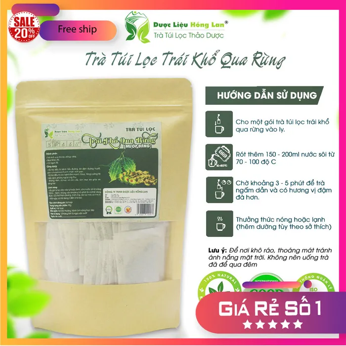 Trà Túi Lọc Trái Ổ Khổ Qua (Mướp Đắng) Rừng 90g (30 gói x 3g) | Dược Liệu Hồng Lan 2