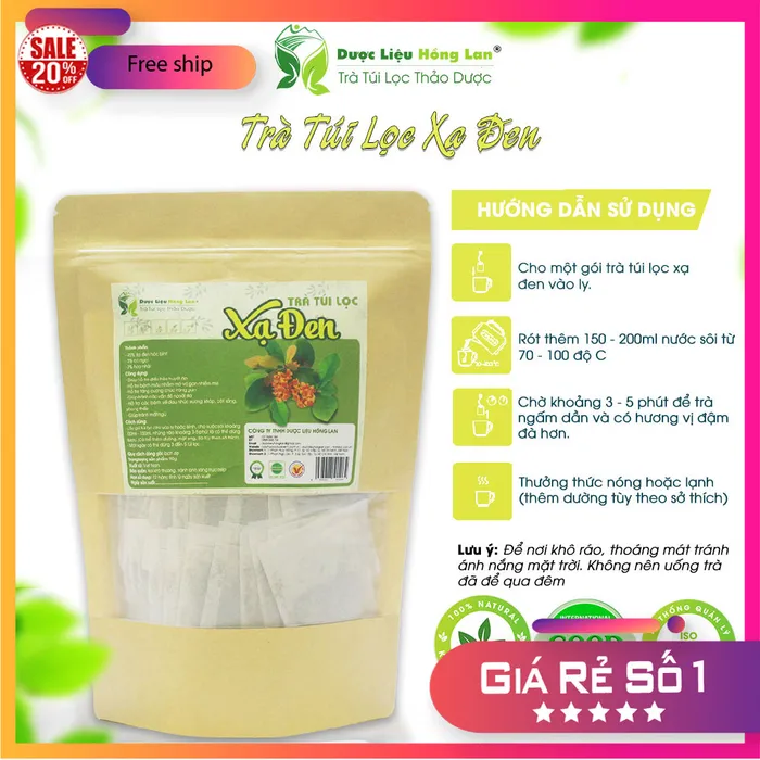 Trà Túi Lọc Xạ Đen Hòa Bình 90g (30 gói x 3g) | Dược Liệu Hồng Lan