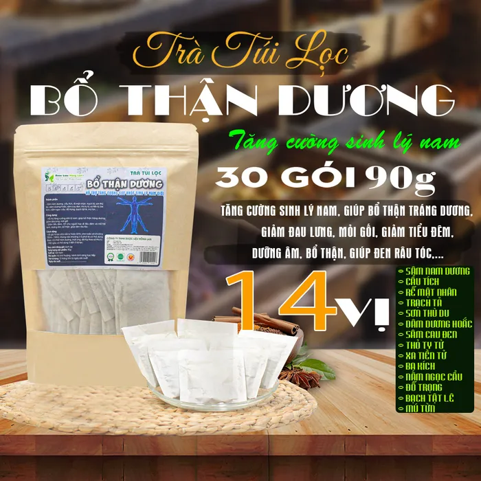 Trà Túi Lọc bổ thận dương hỗ trợ tăng cường sinh lý 14 vị gói 90g (30 gói x 3g) | Dược Liệu Hồng Lan