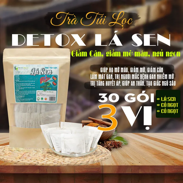 Trà Túi Lọc detox giảm cân Lá Sen 90g (30 gói x 3g) | Dược Liệu Hồng Lan