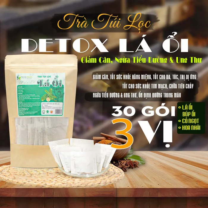 Trà Túi Lọc detox giảm cân Lá Ổi 90g (30 gói x 3g) Dược Liệu Hồng Lan