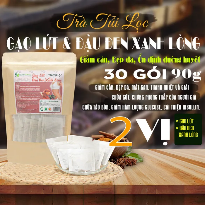Trà Túi Lọc Gạo Lứt Đậu Đen Xanh Lòng 90g (30 gói x 3g) | Dược Liệu Hồng Lan 1