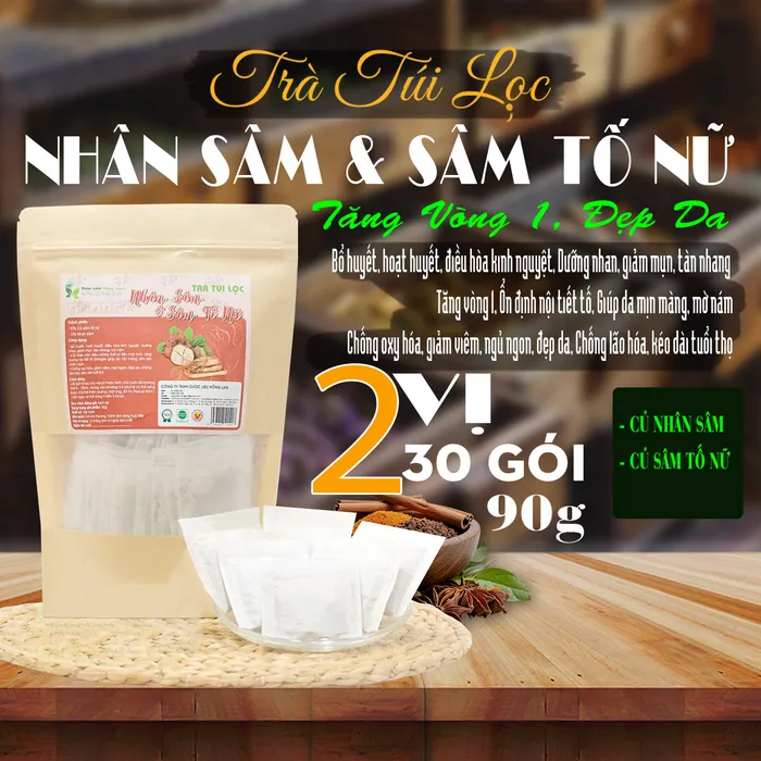 Trà Túi Lọc Nhân Sâm & Sâm Tố Nữ 90g (30 gói x 3g) | Dược Liệu Hồng Lan 1