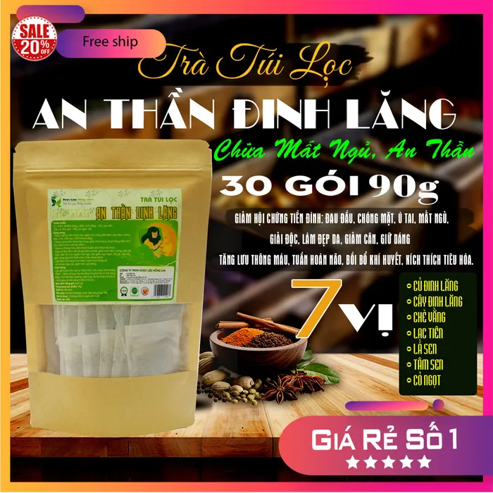 Trà Túi Lọc An Thần Ngủ Ngon Đinh Lăng  90g (30 gói x 3g) Dược Liệu Hồng Lan 
