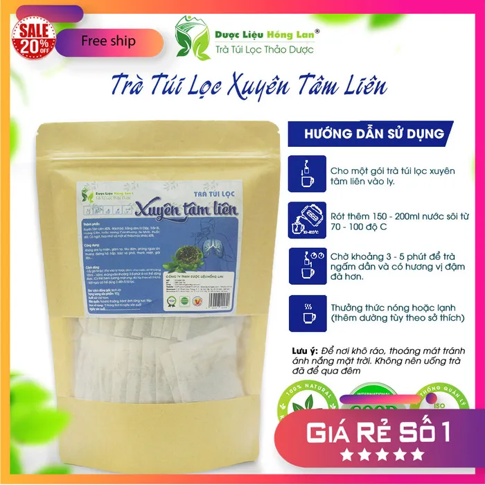 Trà Túi Lọc Xuyên Tâm Liên 12 vị 90g [Giúp giảm ho, tiêu đờm, phòng ngừa tổn thương đường hô hấp, bảo vệ phổi, thanh nhiệt, giải độc,…]