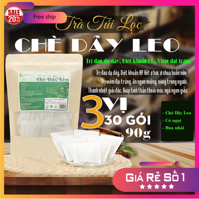 Trà Túi Lọc Chè Dây Leo gói 90g [trà trị viêm đại tràng,trà thanh nhiệt giải độc,trà Kích thích tiêu hoá giúp ăn ngon,trà Hỗ trợ điều trị bệnh đau dạ dày,trà Diệt khuẩn HP,]