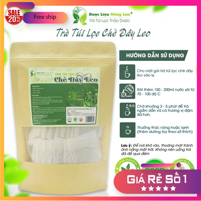Trà Túi Lọc Chè Dây Leo gói 90g [trà trị viêm đại tràng,trà thanh nhiệt giải độc,trà Kích thích tiêu hoá giúp ăn ngon,trà Hỗ trợ điều trị bệnh đau dạ dày,trà Diệt khuẩn HP,] 1