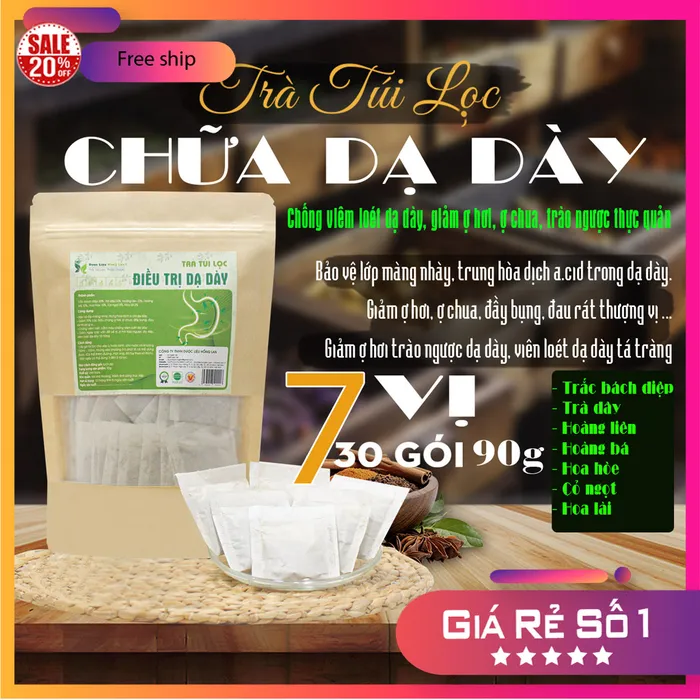 Trà Túi Lọc Hỗ Trợ Trị Dạ Dày 7 vị gói 90g [làm giảm ợ hơi,trà giảm trào ngược thực quản,trà giảm ợ chua,trà chống viêm loét dạ dày,trà bảo vệ niêm mạc dạ dày,...]