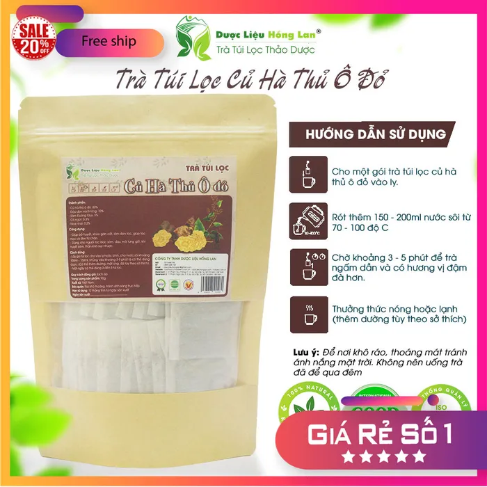 Trà Túi Lọc Củ Hà Thủ Ô Đỏ 5 vị gói 90g [Giúp bổ huyết, khỏe gân cốt, làm đen tóc, giúp tóc mọc và đen từ chân, Dùng cho người tóc bạc sớm, đau mỏi lưng gối, khí huyết kém, thần kinh suy nhược] 1
