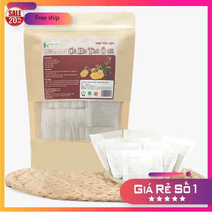 Trà Túi Lọc Củ Hà Thủ Ô Đỏ 5 vị gói 90g [Giúp bổ huyết, khỏe gân cốt, làm đen tóc, giúp tóc mọc và đen từ chân, Dùng cho người tóc bạc sớm, đau mỏi lưng gối, khí huyết kém, thần kinh suy nhược] 2