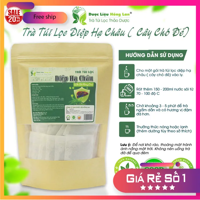 Trà Túi Lọc Diệp Hạ Châu ( Cây Chó Đẻ) 90g (30 gói x 3g) | Dược Liệu Hồng Lan 1