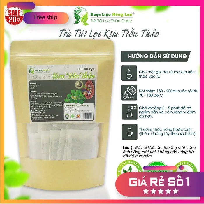 Trà Túi Lọc Cây Kim Tiền Thảo gói 90g (30 gói x 3g) [Điều trị sỏi niệu, sỏi mật] 1