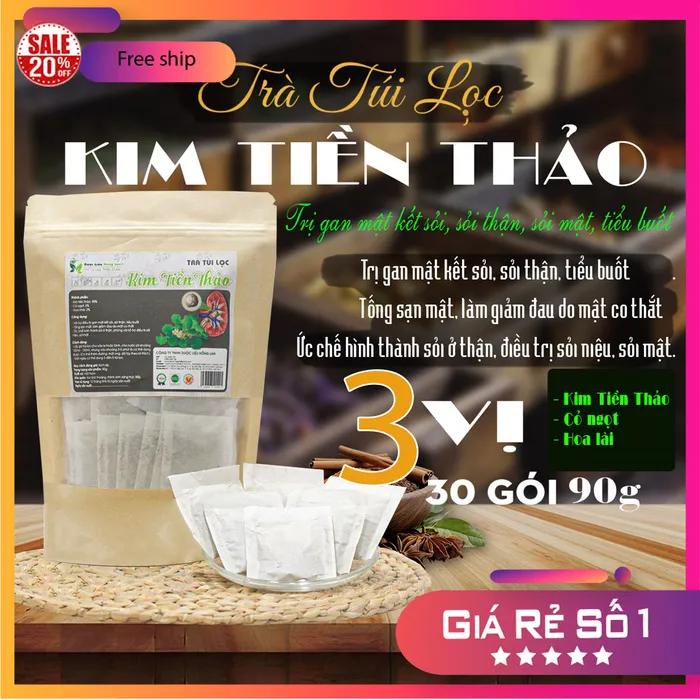 Trà Túi Lọc Cây Kim Tiền Thảo gói 90g (30 gói x 3g) [Điều trị sỏi niệu, sỏi mật]