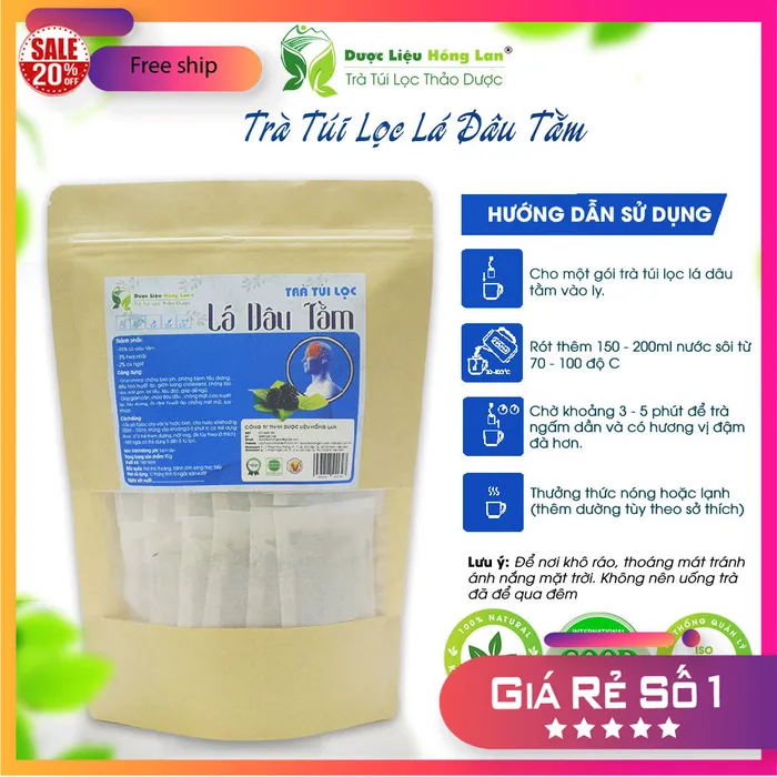 Trà Túi Lọc Lá Cây Dâu Tằm 90g (30 gói x 3g) | Dược Liệu Hồng Lan 3