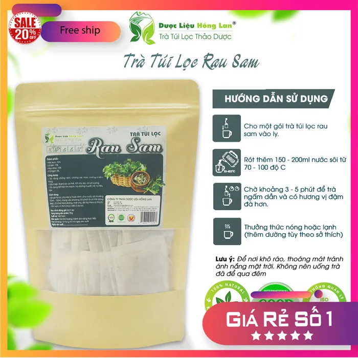 Trà Túi Lọc Cây Rau Sam Hoa Atiso, Lá Sen, Cỏ Ngọt gói 90g (30 góix3g) | Dược Liệu Hồng Lan 1