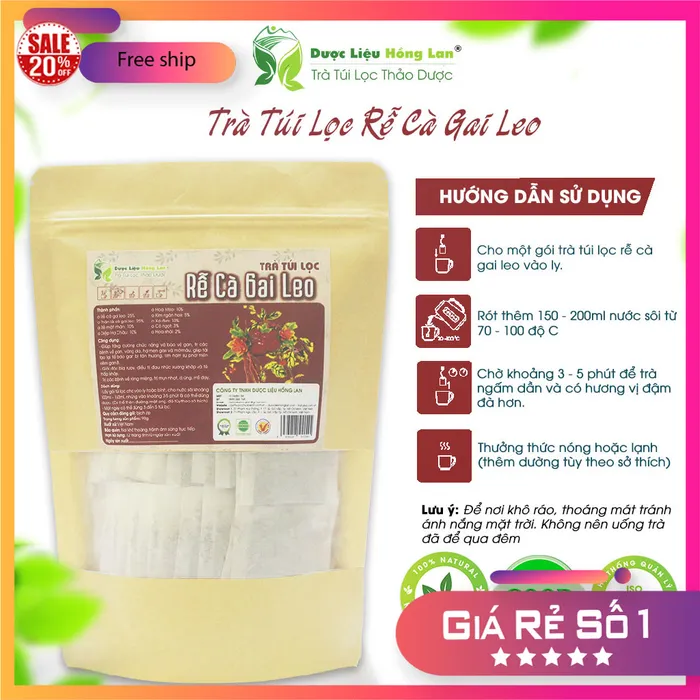 Trà Túi Lọc Rễ Cà Gai Leo 9 vị gói 90g [Giải độc bia rượu, tăng cường chức năng và bảo vệ gan, trị các bệnh về gan, vàng da, hạ men gan và mỡ máu, Giúp tái tạo lại tế bào gan bị tổn thương, kìm hãm sự phát triển viêm gan B] 1